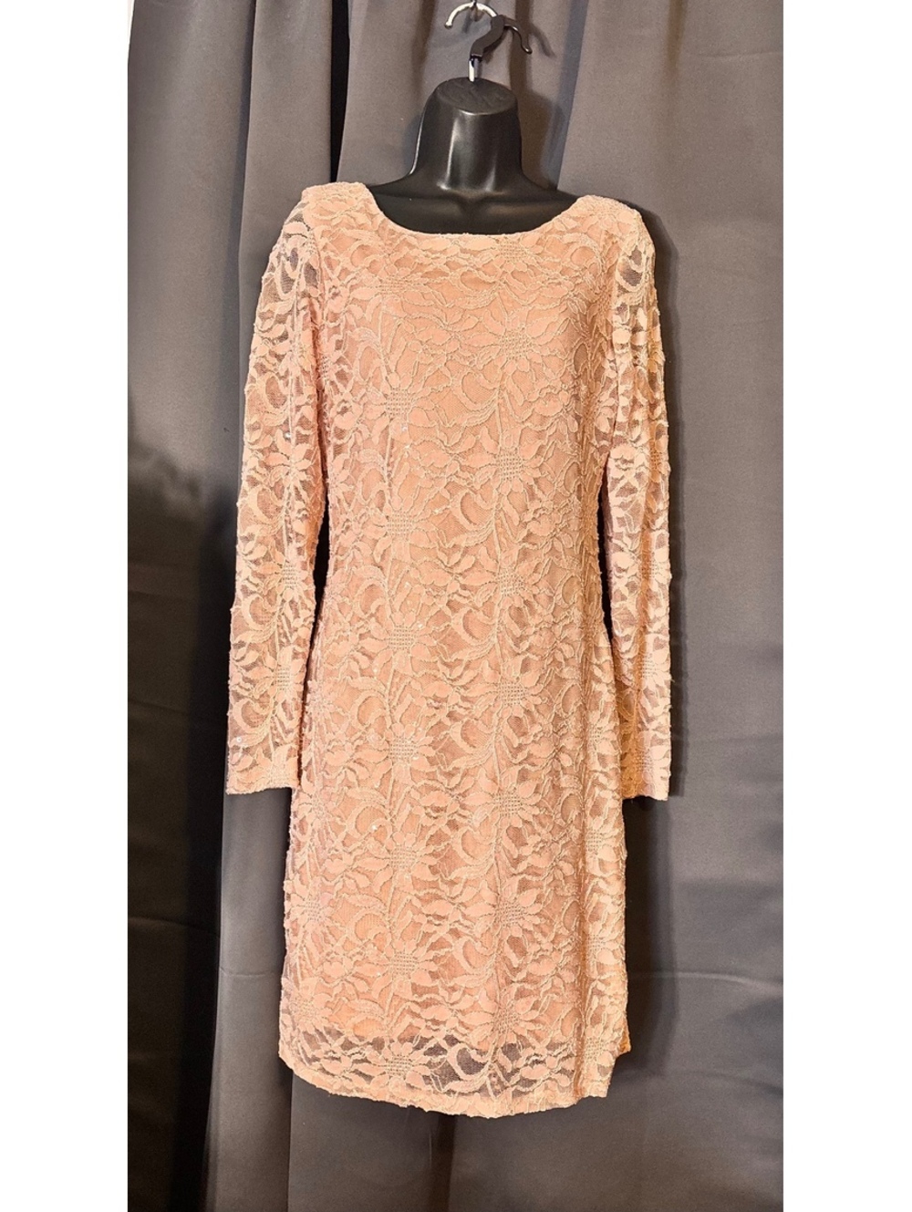 Elegant Pink Lace Long Sleeve Backless BodyCon Dress - Size Large